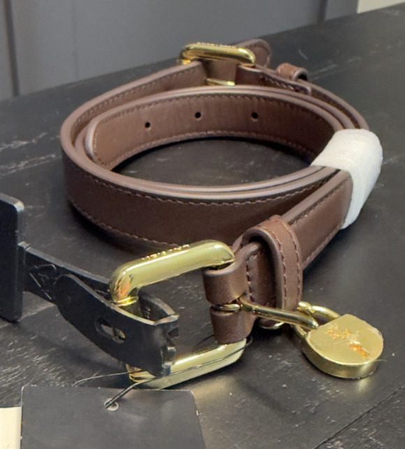 Ralph Lauren Brown Leather Belt Gold Hardware Lock Charm Size S NWT main image 6
